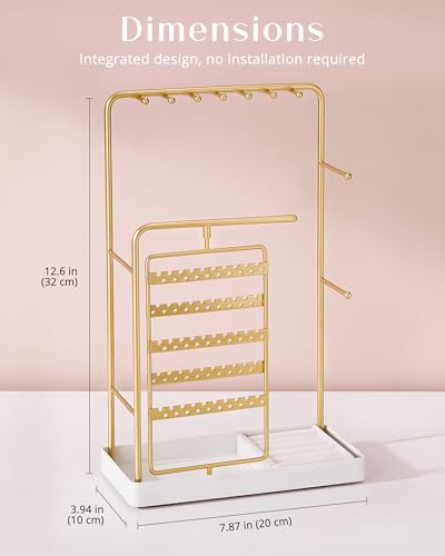 ProCase Jewelry Stand Holder Organizer and Storage, Gold (No-Assembly) | Rotating Earring Bracelet Holder Storage, Hanging Jewelry Display Velvet Ring Tray, Teen Girls Birthday Gifts Room Dorm Decor