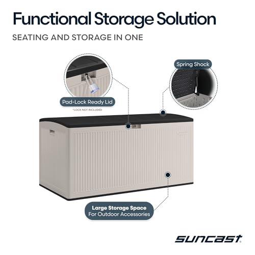 Suncast XL Deck Box, 160 Gal, Resin Reeded, Lockable, Iron Ore, French Gray