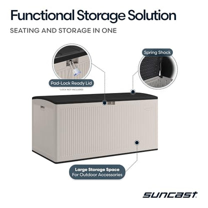 Suncast XL Deck Box, 160 Gal, Resin Reeded, Lockable, Iron Ore, French Gray
