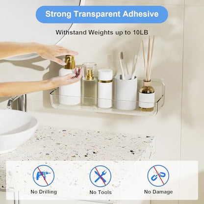 Acrylic Wall Mounted Shower Caddy, Large, Adhesive Bathroom Shelves | 4D" x 12.8"W x 3.3"H, No Drilling Acrylic Shelf, Adhesive Shelf, Bathroom Shelves with Adhesives for Bathroom, Kitchen