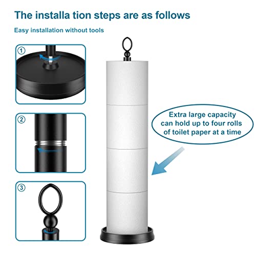 ROLABAM Heavy Weighted Toilet Paper Holder (with Reserve Function) Free Standing, Spare Toilet Paper Roll Storage Stand for Bathroom Total Height 22.5" ，Matte Black