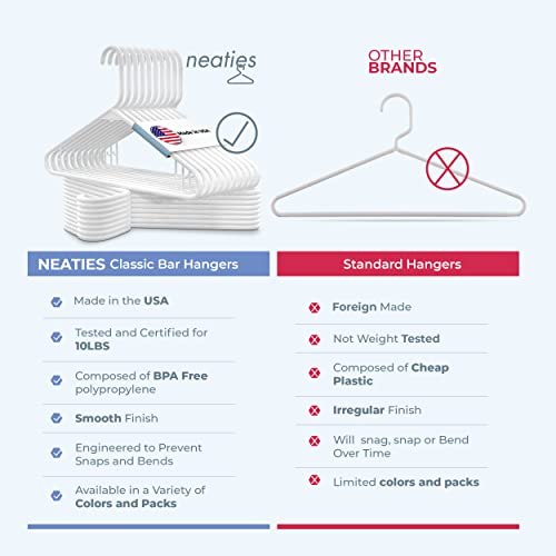 Plastic Hangers 30 Pack – Made in the USA – 6lb Capacity Standard Clothes Hangers with Strap Hooks for Dresses, Lingerie, Shirts, Pants, and Jackets – White