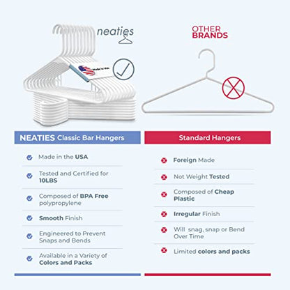 Plastic Hangers 30 Pack – Made in the USA – 6lb Capacity Standard Clothes Hangers with Strap Hooks for Dresses, Lingerie, Shirts, Pants, and Jackets – White