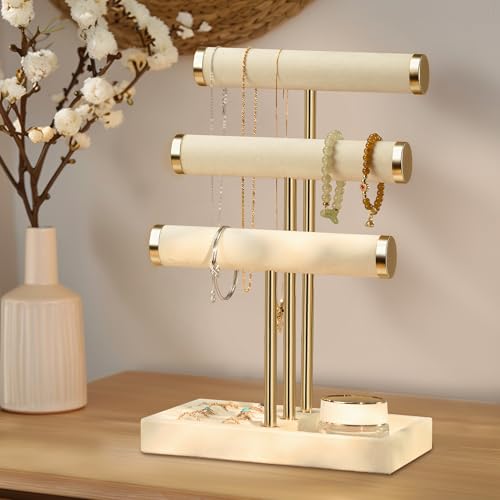 bussdis Jewelry Organizer Stand Display, 3 Tier Beige Velvet Bracelet Holder