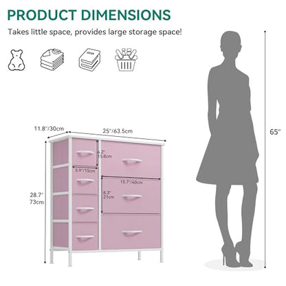 YITAHOME Pink Dresser, 7 Drawers Fabric Dresser for Bedroom | Organizer Unit for Living Room, Hallway, Closets, Sturdy Steel Frame, Wooden Top, Easy Pull Fabric Bins