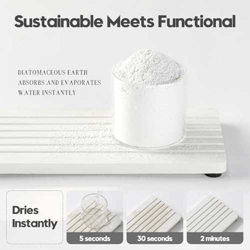 2PCS Diatomite Quick Stone Drying Tray Mat for Bathroom & Kitchen Counter, Instant Dry Water Absorbent Drink Bar Coasters,Vanity Sink Caddy Organizer,Dish Soap Sponge Holder, Ivory,8"x3.8"