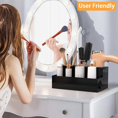 Hair Tool Organizer, Black Acrylic Hair Dryer Holder | Bathroom Supplies Countertop Blow Dryer Holder, Vanity Caddy Storage Stand for Accessories, Makeup, Toiletries