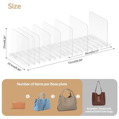 Purse Organizer for Closet, Stackable Handbag Storage Shelf, Adjustable Clear Shelf Dividers, Keep Clutch, Bag, Pocketbook Upright, for Bedroom