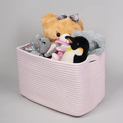 Woven Cotton Rope Storage Baskets 15x10x9.3" 3 Pac... (light pink | Cotton)