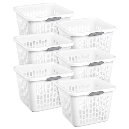 Sterilite Square Laundry Basket, Plastic Clothes Hamper, 6-Pack | 1.5 Bushel Capacity, White, Dirty Clothing Storage, Ventilated Rectangular Holes & Large Comfort Grip Handles for Easy Carry