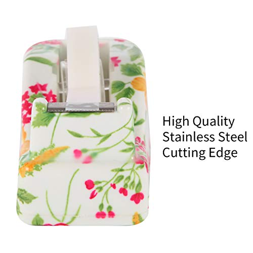 VIBRANZ-LAB Cute Tape Dispenser Desk Cute Home Office Desk Supplies Fun Desk Accessories Floral Tape Dispenser Cute Office Supplies for Women Desk Weighted Non-Skid Non-Slip Base Tape Dispensers
