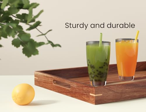 Fibogollo Set of 2 Acacia Wood Serving Tray with Handles | Decorative Trays Platter,Breakfast Tray in Bed,Food Drinks Tray for Eating,Working,Storing