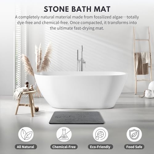 Extra Large Diatomaceous Earth Stone Bath Mat, 31.5"x19.7" | Super Absorbent, Premium Fast-Drying Diatomite Bathmats, Non-Slip Base, Easy Clean for Shower Floor & Bathroom (Dark Gray)