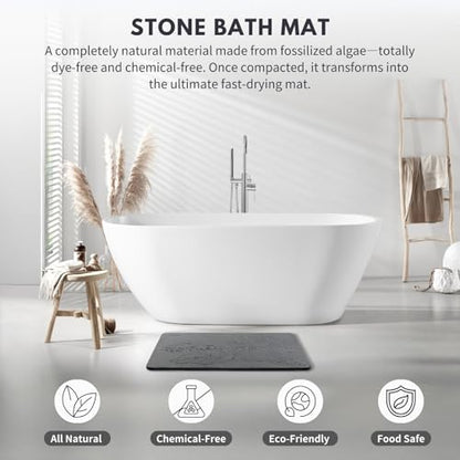 Extra Large Diatomaceous Earth Stone Bath Mat, 31.5"x19.7" | Super Absorbent, Premium Fast-Drying Diatomite Bathmats, Non-Slip Base, Easy Clean for Shower Floor & Bathroom (Dark Gray)