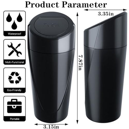 Car Trash Can Bin with Lid - Car Garbage Can Cup Holder - Black Mini Leakproof Vehicle Trash Garbage Can Bin with 20pcs Trash Bags-Car Organizers and Storage for Front Back Seat Accessories