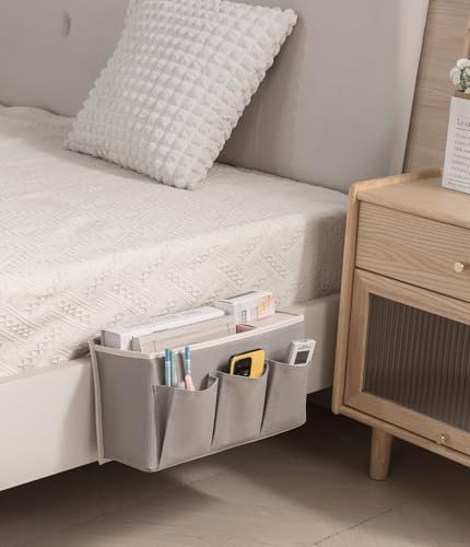 Bedside Caddy/Bedside Storage Organizer Hanging Bag with Three Options,Suitable for home beds, sofas, and dormitory beds—can hold magazines, books, phones, iPads, remote controls. (Gray)
