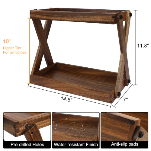 Wood Countertop Shelf Organizer, 2 Tier Wooden Shelf for Coffee Bar Accessories, Kitchen Spice Rack Organizer, Condiment Storage Caddy for Home, Office, Bathroom counter