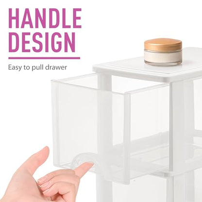 Plastic Small 2-Drawer Storage Organizer, Slim Narrow, White/Clear Crafts Drawers Storage Organizer (13"H x 10"D x 7"W)