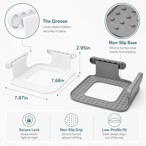 Bed Sheet Holders, Corner Fasteners, 8 Count, White | Easy-install corner fasteners help secure fitted sheets on most mattresses; includes 8 white holders.