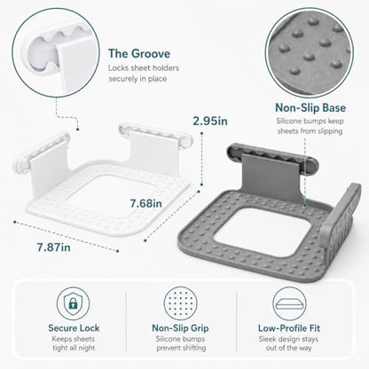 Bed Sheet Holders, Corner Fasteners, 8 Count, White | Easy-install corner fasteners help secure fitted sheets on most mattresses; includes 8 white holders.