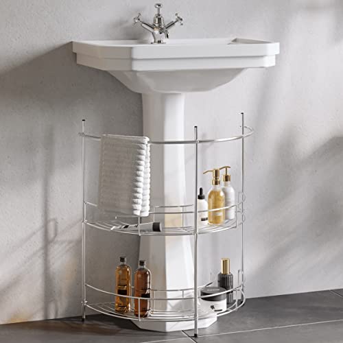 Pedestal Sink Organizer - Compact Under the Sink Rack with 2 Storage Shelves and Towel Holder - Space Saving Bathroom Storage by Lavish Home