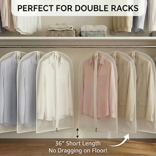 12 Pack Shirt Garment Bags (24x36") - Dustproof Short Suit Covers - Durable PEVA Closet Bags with Sturdy Zipper for Blouses, Jackets, Sweaters & T-Shirts (Translucent)