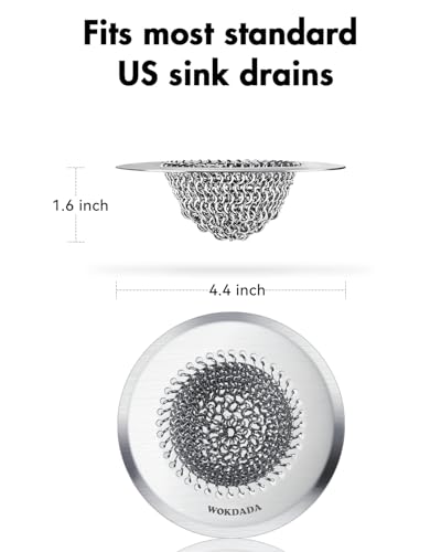 Kitchen Sink Drain Strainer,Patented Reversible Chain Mesh Basket Anti-Clog | Revolutionary Sink Strainer，Easy Clean，Fast Drainage，304 Stainless Steel Rust-Proof，4.4" Large Capacity Food Catcher/Handmade