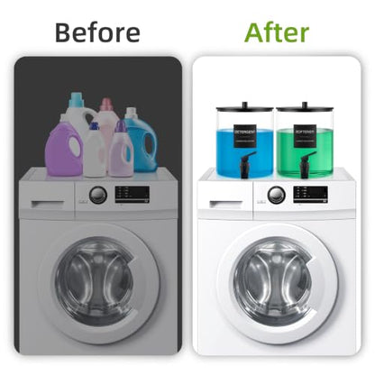 1 Gallon Glass Laundry Detergent Dispenser with Spigot, 128 oz Liquid Laundry Soap and Fabric Softener Container, Wide Mouth Detergent Holder with 6 Waterproof Labels (1 Pack)