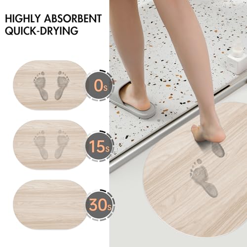 Stone Bath Mat for Bathroom|Diatomaceous Earth Bath Mat|Quick Dry Water Absorbing Bath Stone Mat Large|Non-Slip Bathroom Shower Rug|Easy to Clean (24×16'', Wood Grain, Oval)