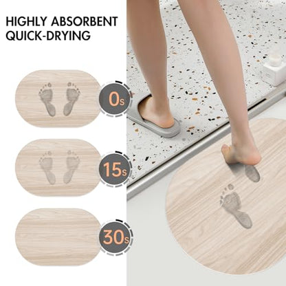Stone Bath Mat for Bathroom|Diatomaceous Earth Bath Mat|Quick Dry Water Absorbing Bath Stone Mat Large|Non-Slip Bathroom Shower Rug|Easy to Clean (24×16'', Wood Grain, Oval)