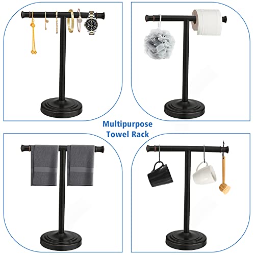 RUMOSE Oil Rubbed Bronze Hand Towel Holder Stand Countertop Towel Rack | 13 Inch Bathroom Kitchen Vanity T-Shape Towel Stand Free Standing Stainless Steel Towel Bar Towel Ring