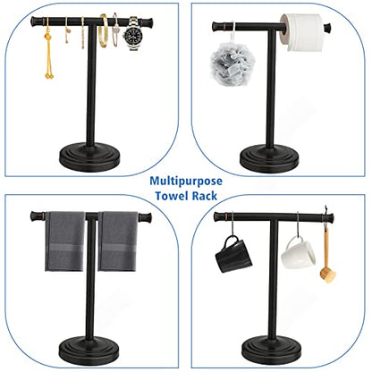 RUMOSE Oil Rubbed Bronze Hand Towel Holder Stand Countertop Towel Rack | 13 Inch Bathroom Kitchen Vanity T-Shape Towel Stand Free Standing Stainless Steel Towel Bar Towel Ring