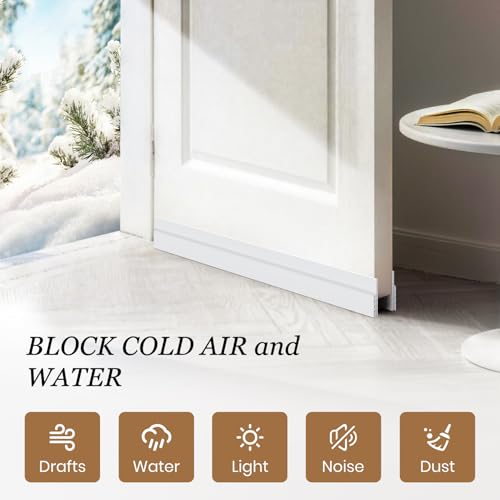 4 Pack Door Draft Stopper, Door Sweep for Bottom of Door,2''W X 39''L,White | Blocker Draft Noise Cold Air, Strong Adhesive, Energy Saving Door Gap Filler for Interior & Exterior Door, Quick Installation