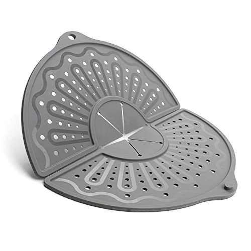Foldable Silicone Splatter Screen for 10-12" Pans, BPA-Free, Gray | Foldable Splash Guard, Multi-Use Grease Splatter Guard/Trivet Mat,Non-Stick Oil Splatter Guard, Dishwasher Safe