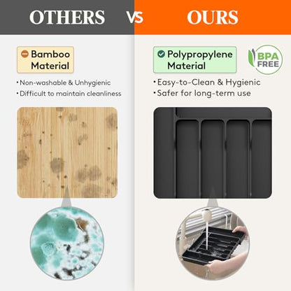 Expandable Silverware Drawer Organizer for Kitchen... (Black | Plastic)