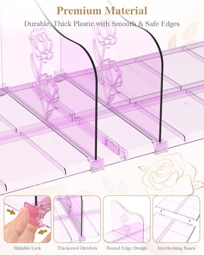 SURETIVIAN Rose Purse Dividers for Closet, 2 Pack Clear Clutch Purse Closet Organizers, Adjustable Handbag Storage Organizers, Plastic Bookshelf Separator Dividers for Bedroom Office