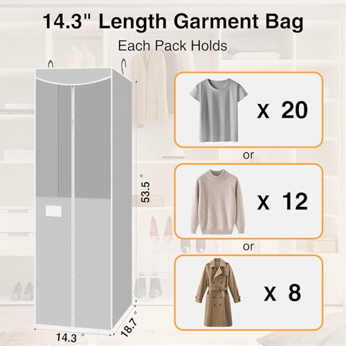 STO STO 2 Pack Garment Bag for Hanging Clothes Closet, Hanging Garment Cover with Built-in Steel Hanging Rod, Hanging Wardrobe Storage Bag for Suit, Dress with Clear Window, Zipper, ID Card, Gray