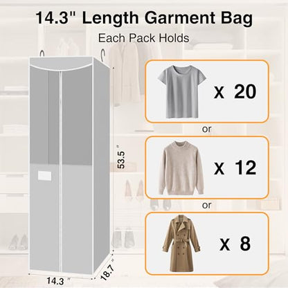 STO STO 2 Pack Garment Bag for Hanging Clothes Closet, Hanging Garment Cover with Built-in Steel Hanging Rod, Hanging Wardrobe Storage Bag for Suit, Dress with Clear Window, Zipper, ID Card, Gray