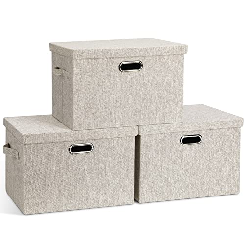 Large Quart Collapsible Stackable Storage Bins wit... (Beige)