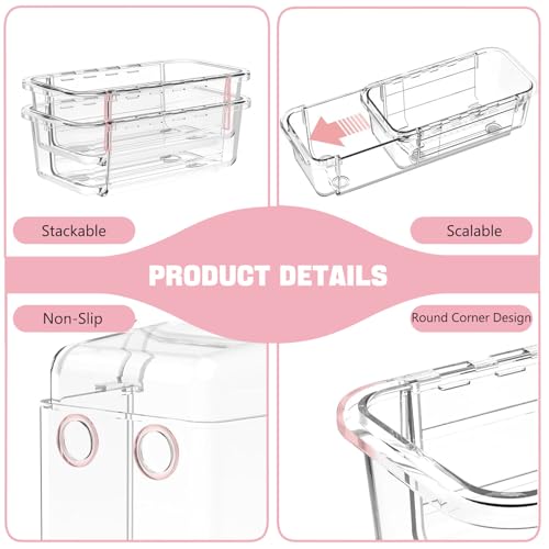 21 PCS Extendable Drawer Organizer Set Clear Stackable Vanity Storage Bins | 3-Size BPA-Free Acrylic Trays, Non-Slip Durable Boxes for Makeup Cosmetics Office Desk Utensils Bathroom Dresser Countertop