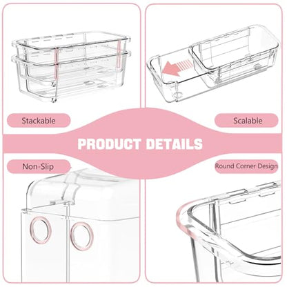 21 PCS Extendable Drawer Organizer Set Clear Stackable Vanity Storage Bins | 3-Size BPA-Free Acrylic Trays, Non-Slip Durable Boxes for Makeup Cosmetics Office Desk Utensils Bathroom Dresser Countertop
