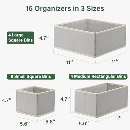 Kootek 16 Pack Drawer Organizer Clothes Dresser Organizers for Clothing | 3 Sizes Bins, Foldable, Breathable Non-Woven Fabric, Closet Organizers and Storage, Easy Assembly, Hold Baby Clothes, Nursery