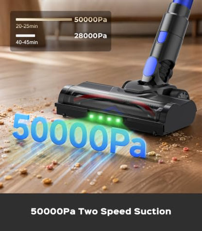 Cordless Vacuum Cleaner, 550W 50KPa 45Mins Vacuum Cleaners for Home, Self-Standing Stick Vacuum with Anti-Tangle Brush & LED Display for Hardwood Floors, Carpet, Pet Hair, Car