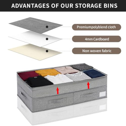 Under Bed Storage Containers with Lids, Foldable Underbed Organizer with Handles, Large Closet Storage Bins for Clothes, Blankets, Shoes, Bedroom Organization (2 Pack)