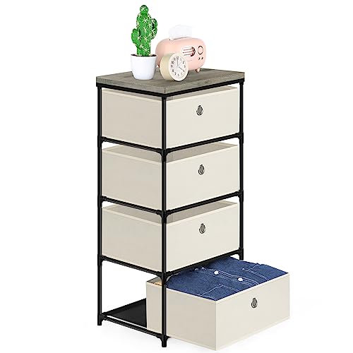 Fabric Storage Chest, Drawer Clothes Organizer - 4... (Off White)