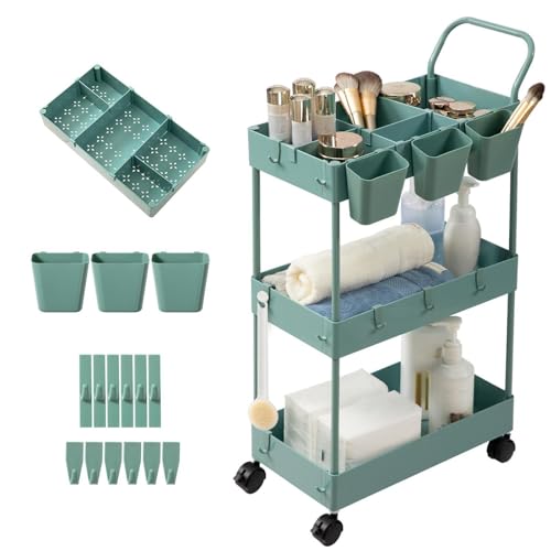 Storage Cart on Wheels, 3 Tier Bathroom Cart Organ... (3-tier Green)