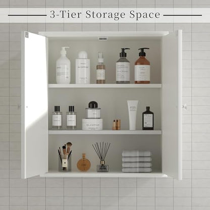 Shintenchi Bathroom Wall Medicine Cabinet, Over The Toilet Storage, White | Bathroom Storage Organizer Cupboard, with 2 Magnet Door and 3-Tier Shelves, Space Saving, Easy to Assemble & Clean