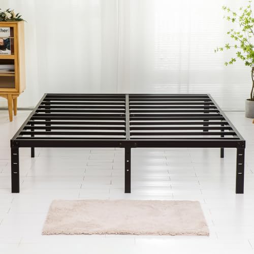 Wulanos King Size Bed Frame, 3500lbs Heavy Duty Metal Frames with Steel Slats Support 14 Inch High Platform Bedframe with Storage, No Box Spring Needed, Sturdy and Durable Noise-Free, Black