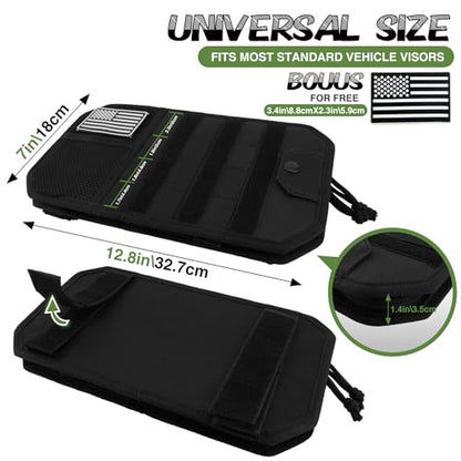 Car Sun Visor Organizer, Tactical Molle Panel Visor Storage Organizer with Sunglasses Holder for Police Gear & Overland Accessories, Universal Fit for Trucks, SUVs, Jeeps & Patrols, Black