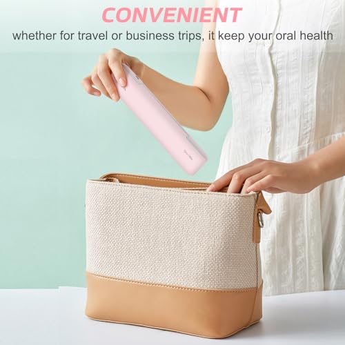 Toothbrush Sanitizer Case Travel Toothbrush Covers Case for Houshold and Traveling Power by AA Battery or USB-C Pink